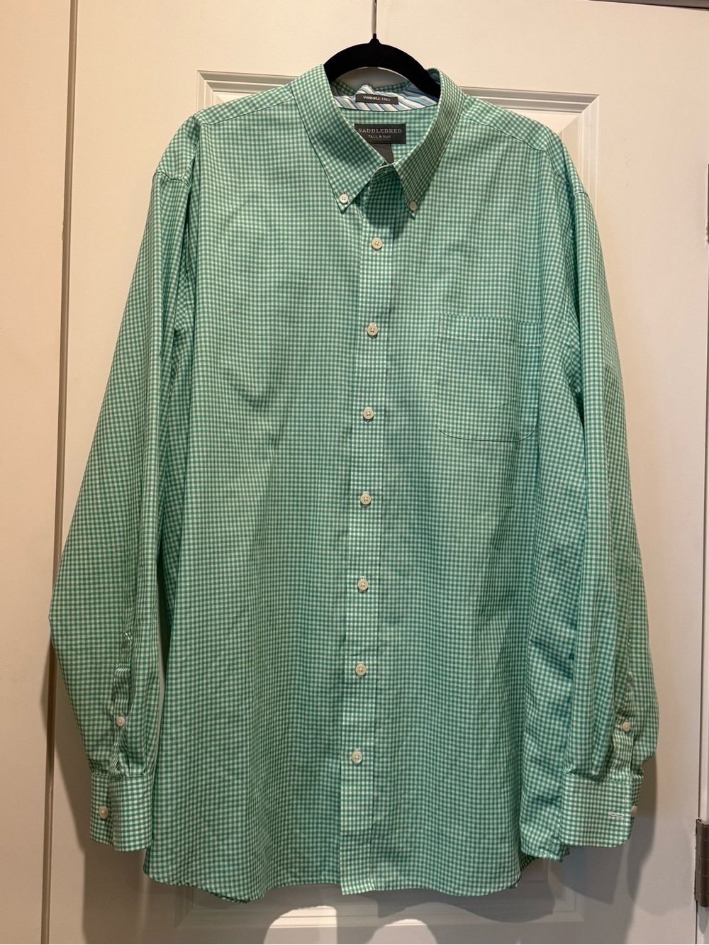 Saddlebred Mens Green White Long Sleeve Button Down Shirt Size 2XLT Wrinkle Free